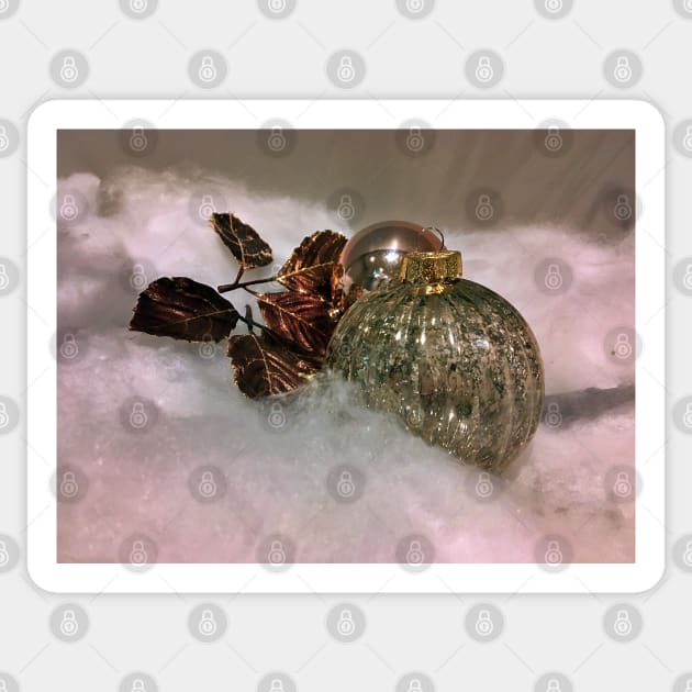 Christmas Ornaments Glass Ball and Copper Leaves- Copper and Glass on White Sticker by Ric1926